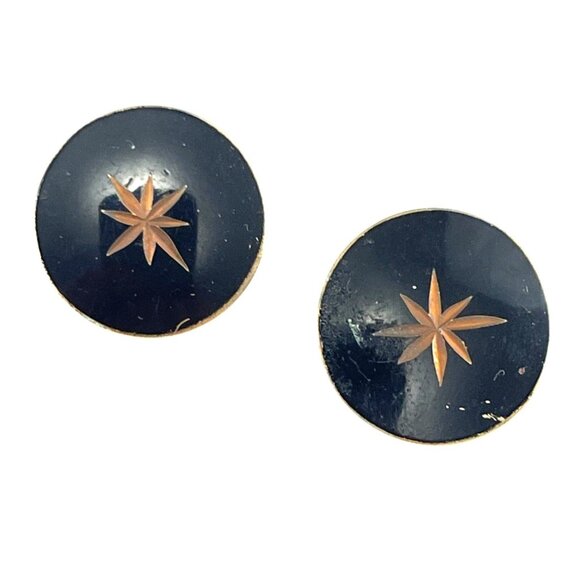 Vintage Black & Gold Starburst Clip-On Earrings Retro 90s 80s - Picture 1 of 7